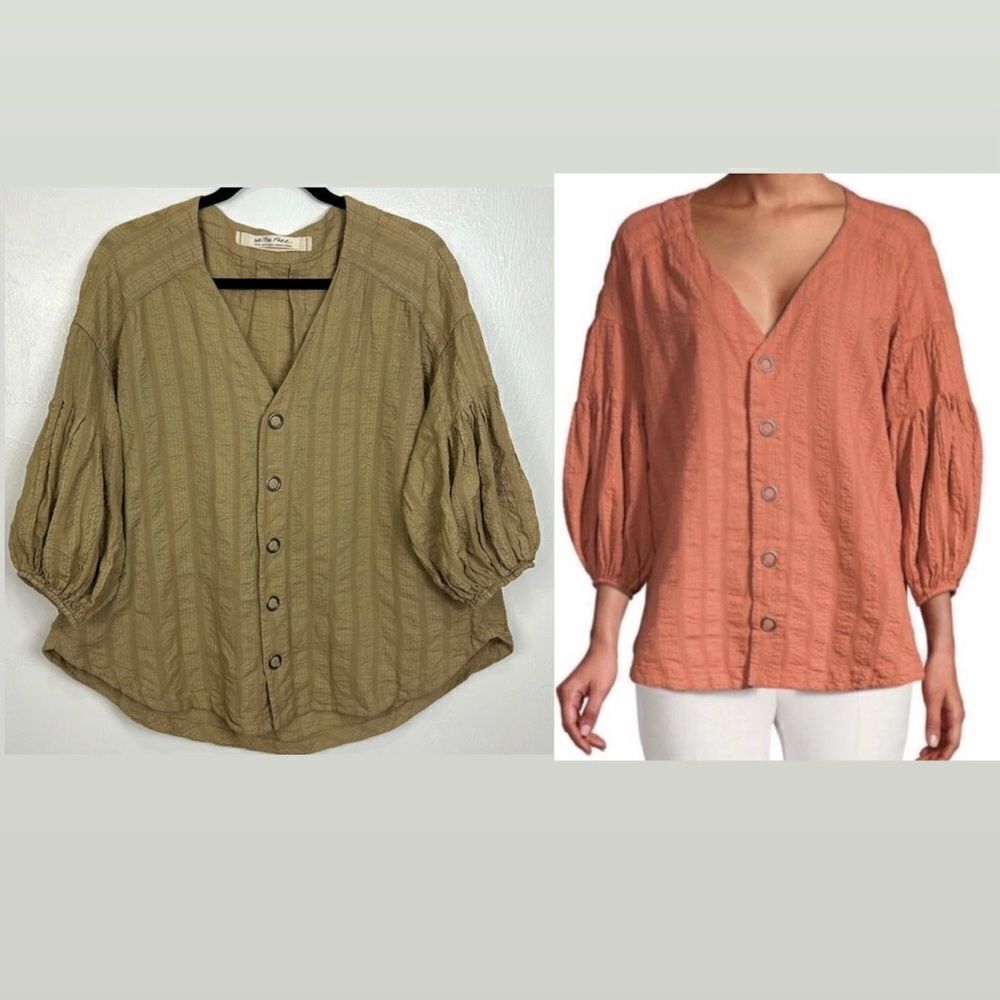 Free People Feel It Still Snap Button Front Blouse Top In Tan Sand Size S